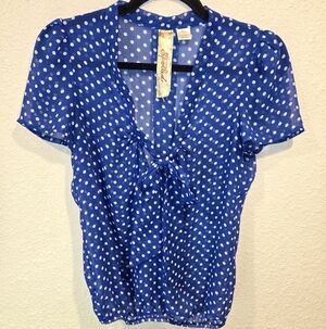 Spoiled Royal Blue Polka Dot Tie-Front Blouse